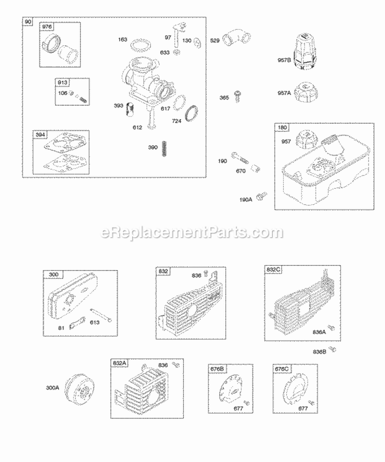 Carburetor Exhaust System Fuel Supply Diagram and Parts List for 09T702-0118-B1  Briggs and Stratton Engine